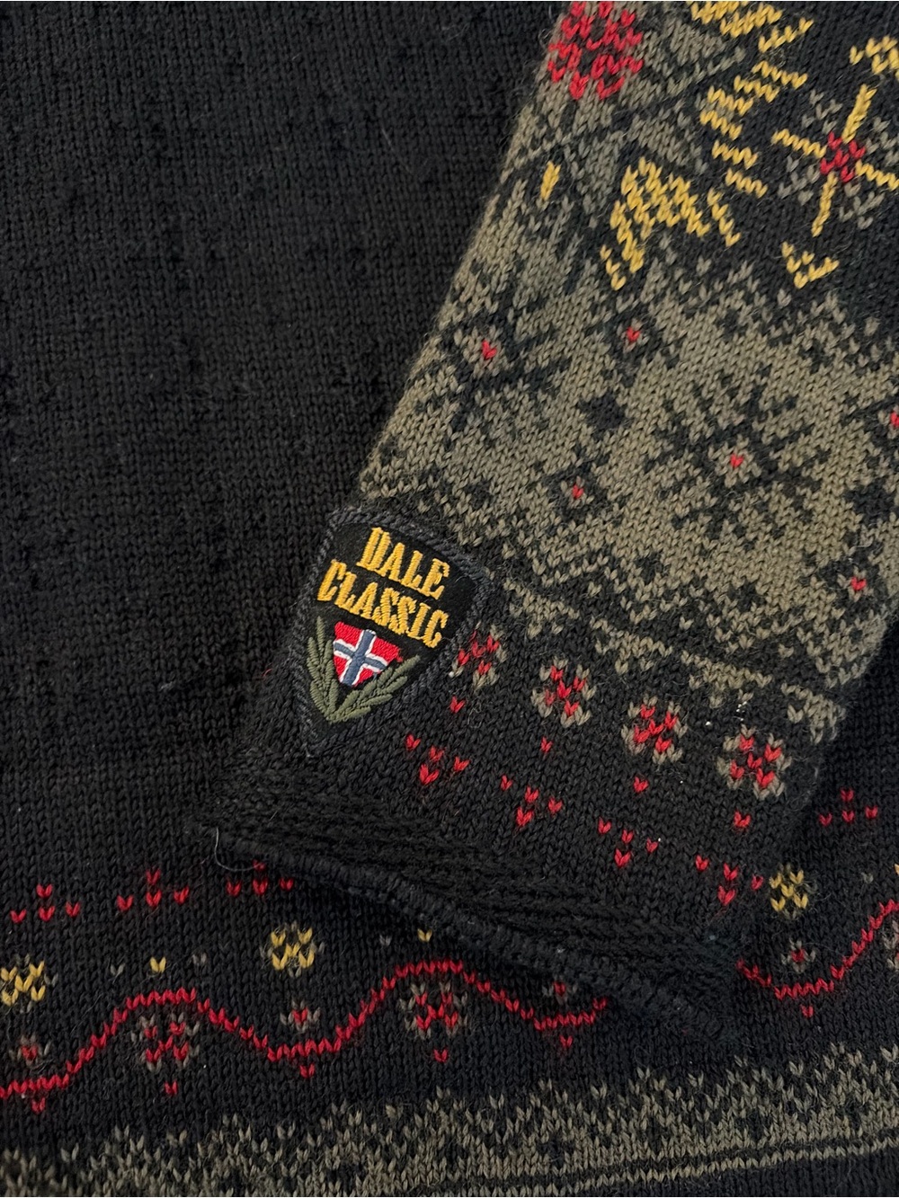 Dale of Norway virgin wool Nordic Black Knit Sweater Fair Isle Accents - Picture 2 of 5